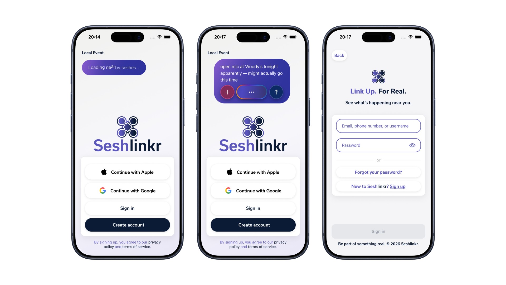 Seshlinkr app mockup showing the mobile interface