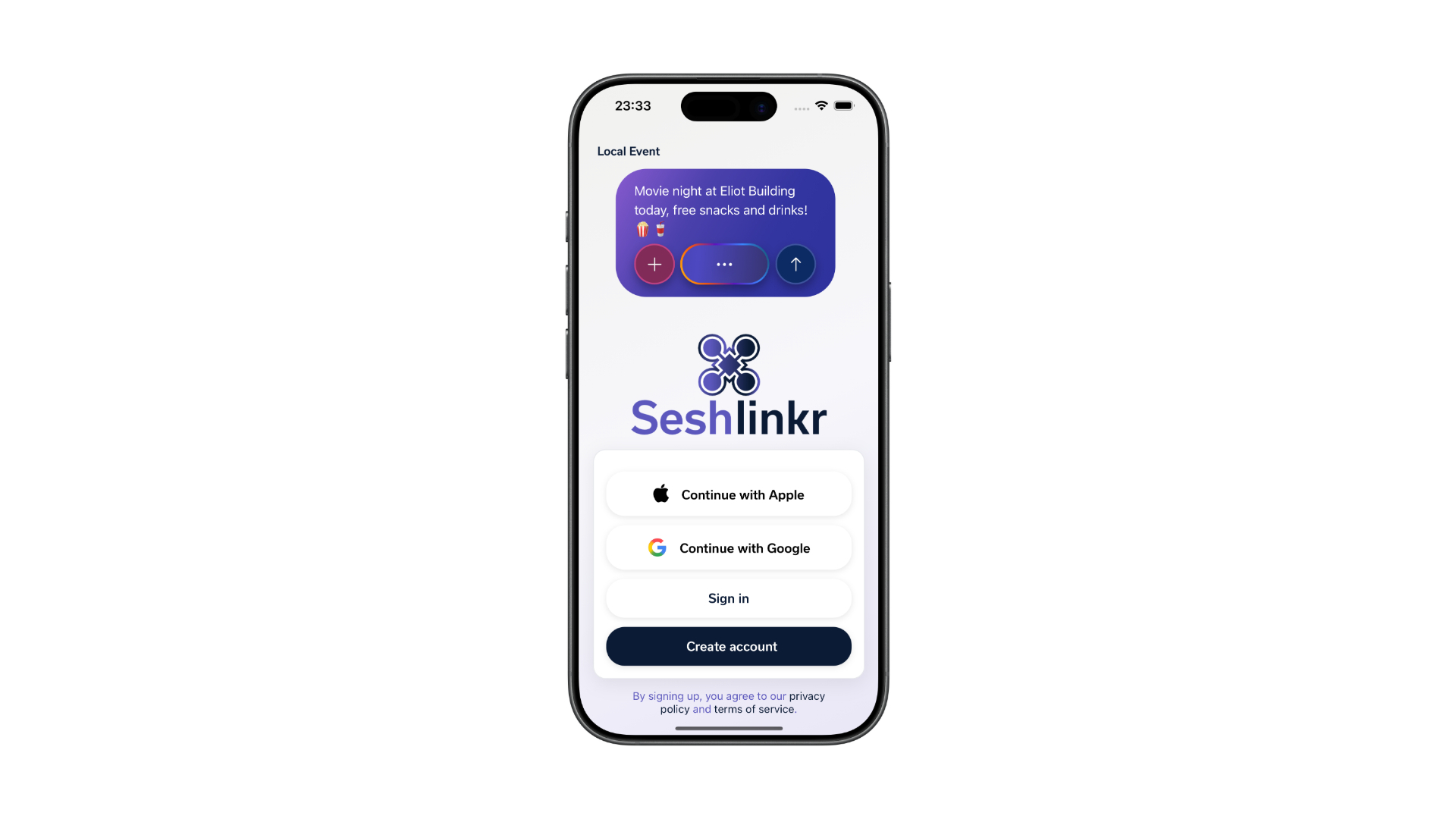 Seshlinkr app mockup showing the mobile interface